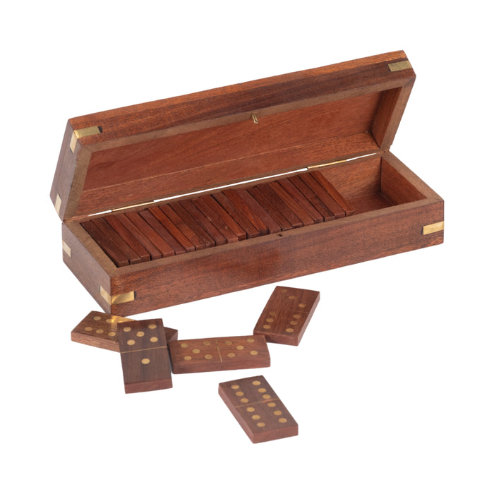 Boîte à dominos de 8 po x 3 po en bois - brune