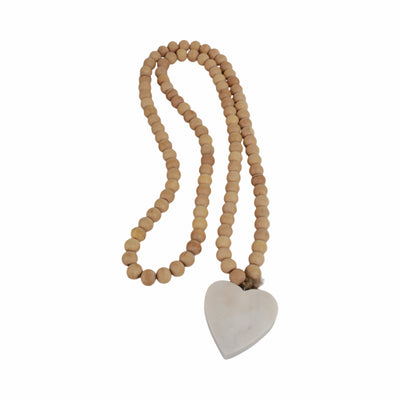 Wood 36" Small Bead Garland with Marble Heart - Brown | Guirlande de 36 po en bois avec petites billes et cœur en marbre - brune