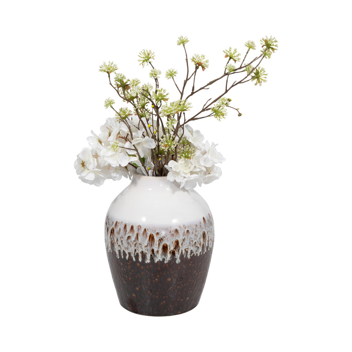 Vase de 11 po en argile à effet ombré réactif - brun et blanc