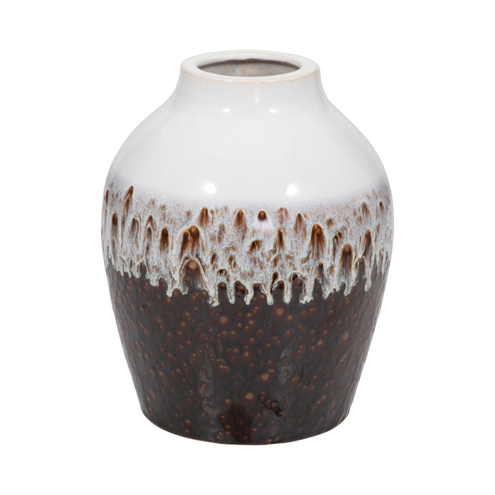 Vase de 11 po en argile à effet ombré réactif - brun et blanc