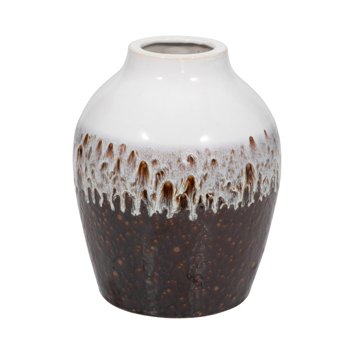 Vase de 11 po en argile à effet ombré réactif - brun et blanc