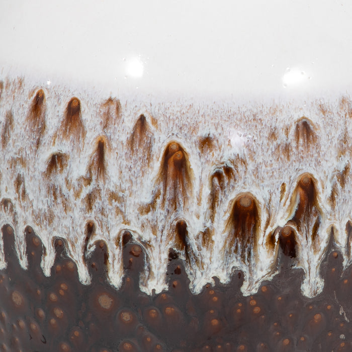 Vase de 11 po en argile à effet ombré réactif - brun et blanc