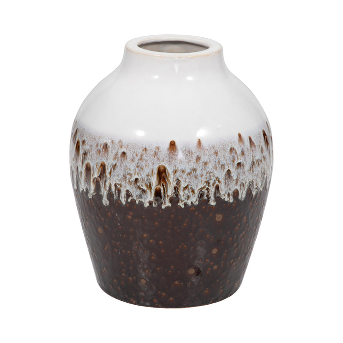 Vase de 11 po en argile à effet ombré réactif - brun et blanc