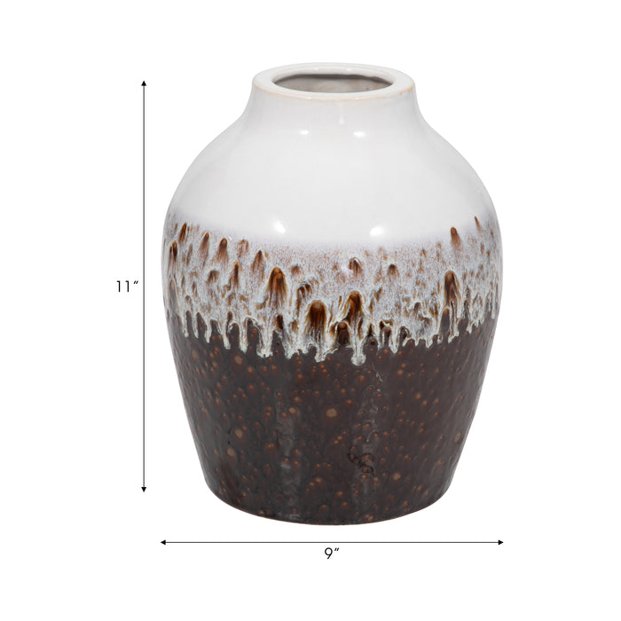 Vase de 11 po en argile à effet ombré réactif - brun et blanc