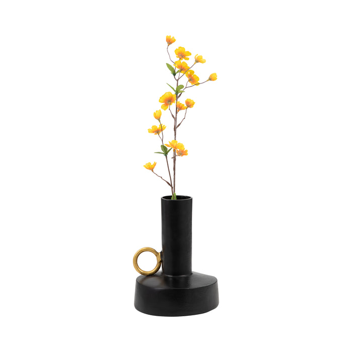Vase de 9 po en métal avec poignée - noir et doré