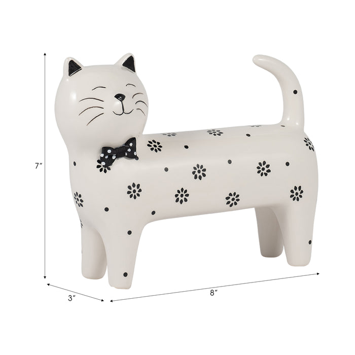Chat de 8 po x 7 po à motif de marguerite - blanc