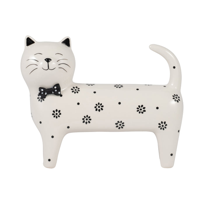 Chat de 8 po x 7 po à motif de marguerite - blanc