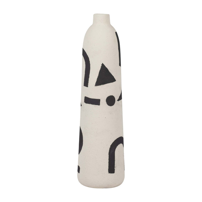 Vase Funky de 15 po en céramique - ivoire et noir