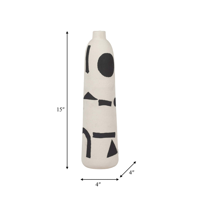 Vase Funky de 15 po en céramique - ivoire et noir