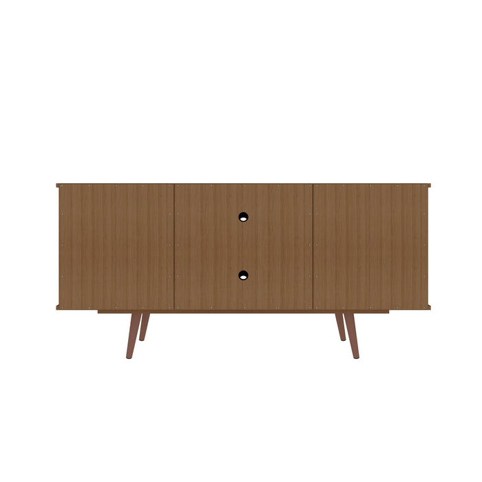 Meuble pour téléviseur Hampton de Manhattan Comfort de 53,54 po avec 4 tablettes et pattes en bois massif - blanc cassé