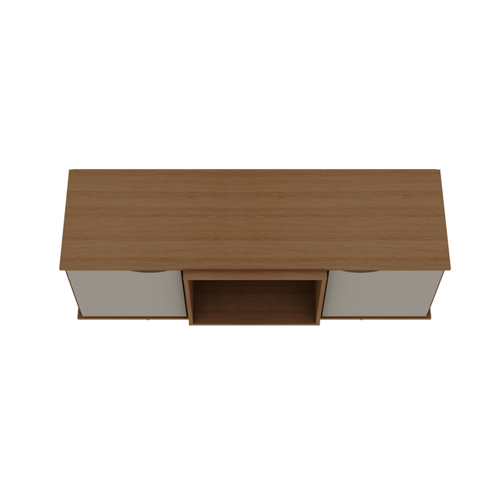 Meuble pour téléviseur Hampton de Manhattan Comfort de 53,54 po avec 4 tablettes et pattes en bois massif - blanc cassé