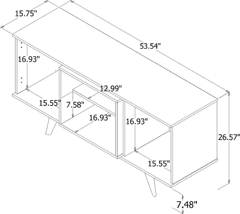 Meuble pour téléviseur Hampton de Manhattan Comfort de 53,54 po avec 4 tablettes et pattes en bois massif - blanc cassé et crème d'érable