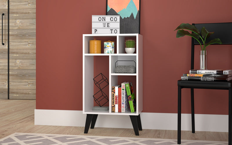 Bibliothèque basse Warren de Manhattan Comfort avec 5 tablettes - blanche et noire