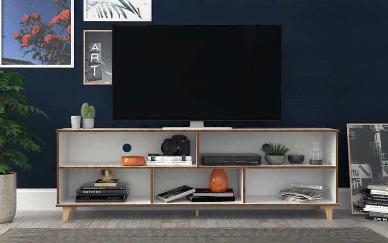 Meuble pour téléviseur Warren de Manhattan Comfort de 70,87 po avec 5 tablettes - blanc et chêne
