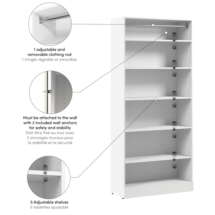 Système de garde-robe et pièce-penderie modulaire Florence de Bestar de 35 po avec tablettes - blanc
