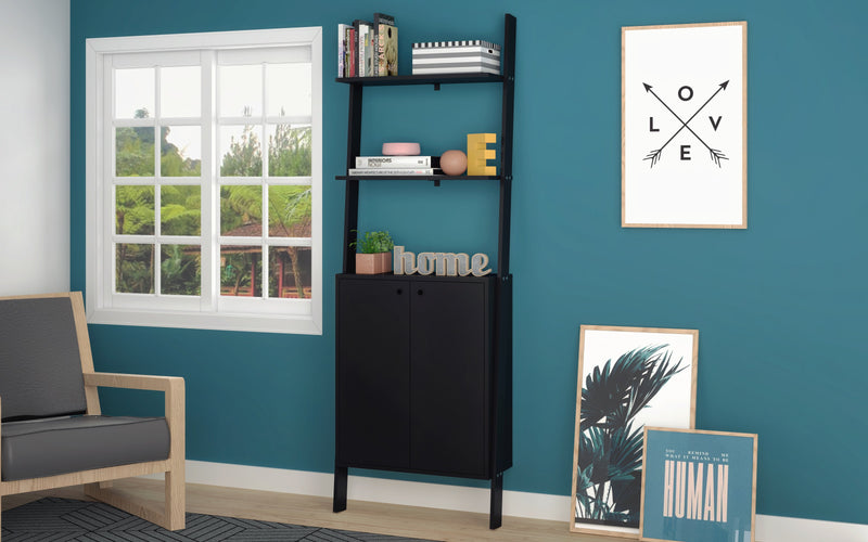 Armoire décorative Cooper de Manhattan Comfort de style échelle avec 2 tablettes flottantes - noire
