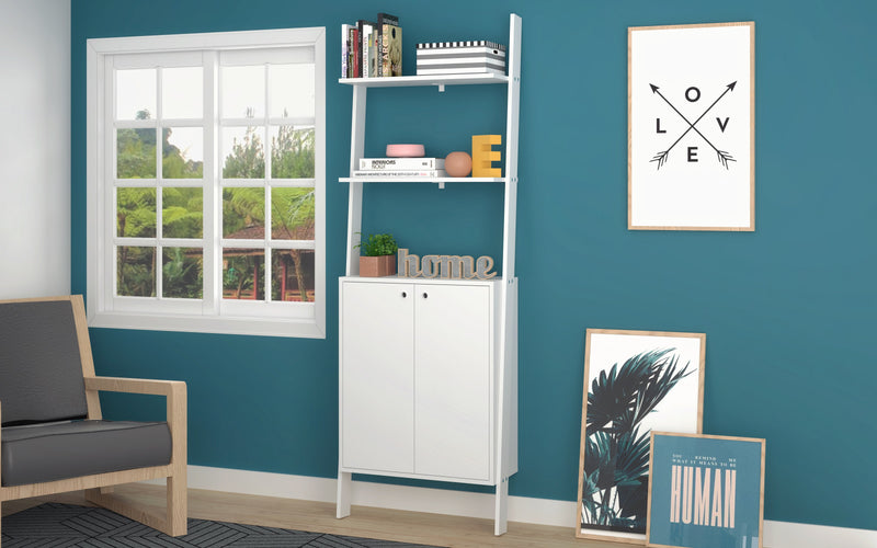 Armoire décorative Cooper de Manhattan Comfort de style échelle avec 2 tablettes flottantes - blanche