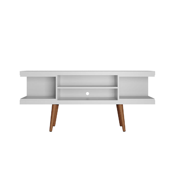 Meuble pour téléviseur Utopia de Manhattan Comfort de 53,14 po avec pattes évasées en bois et 4 tablettes - blanc