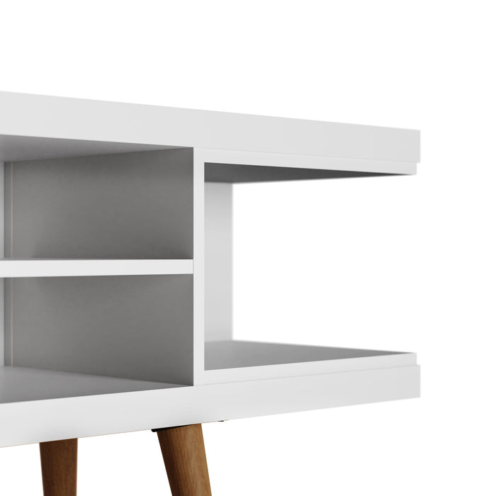 Meuble pour téléviseur Utopia de Manhattan Comfort de 53,14 po avec pattes évasées en bois et 4 tablettes - blanc