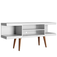 Meuble pour téléviseur Utopia de Manhattan Comfort de 53,14 po avec pattes évasées en bois et 4 tablettes - blanc