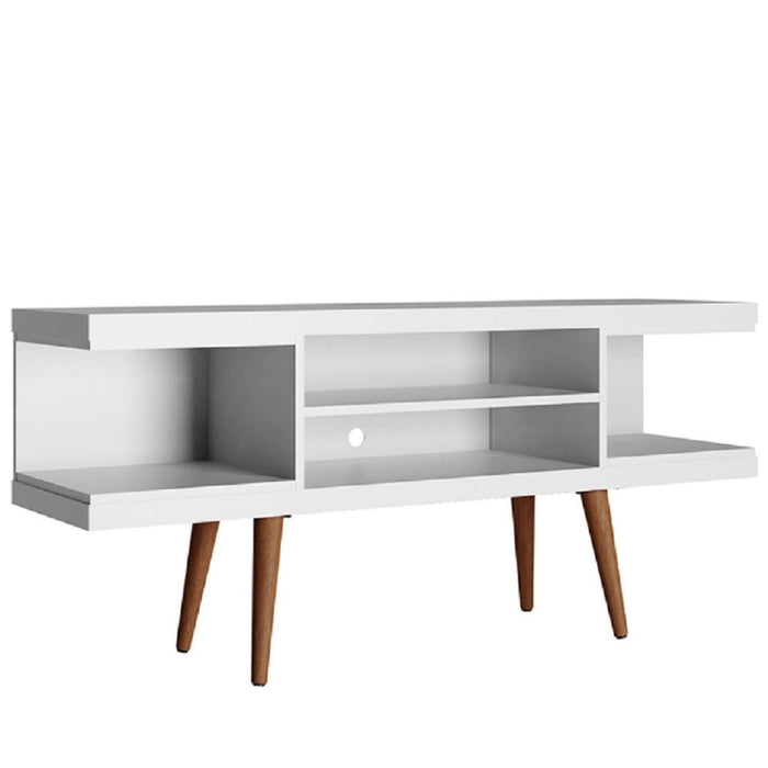 Meuble pour téléviseur Utopia de Manhattan Comfort de 53,14 po avec pattes évasées en bois et 4 tablettes - blanc
