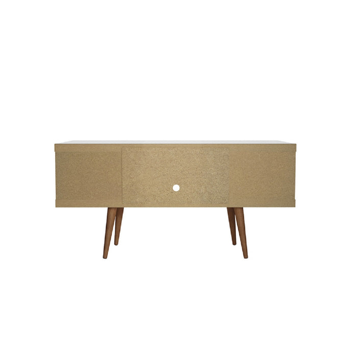 Meuble pour téléviseur Utopia de Manhattan Comfort de 53,14 po avec pattes évasées en bois et 4 tablettes - blanc