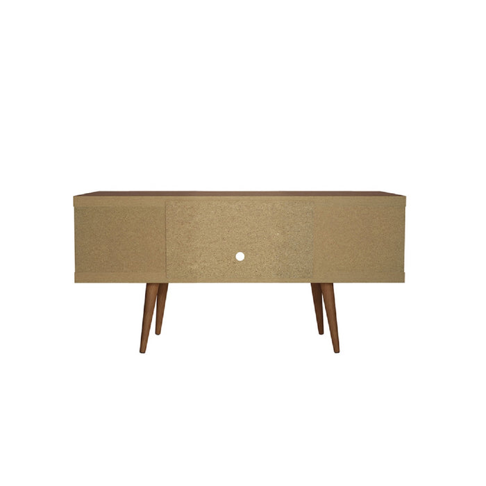Meuble pour téléviseur Utopia de Manhattan Comfort de 53,14 po avec pattes évasées en bois et 4 tablettes - crème d'érable