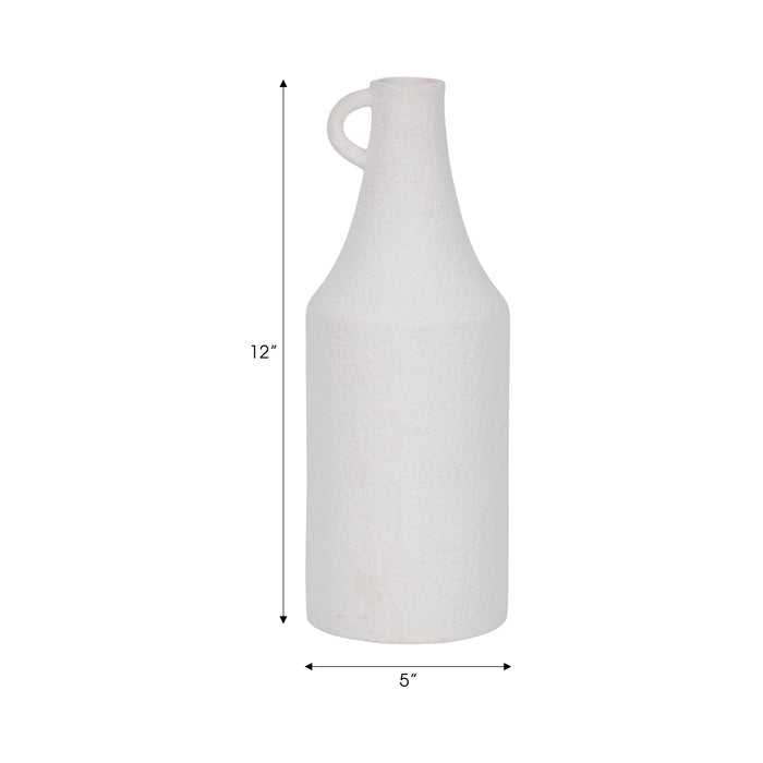 Vase en forme de bouteille de 12 po en dolomite à texture rugueuse - blanc