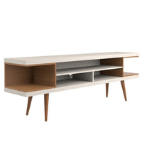 Meuble pour téléviseur Utopia de Manhattan Comfort de 70,47 po avec pattes évasées en bois et 4 tablettes - blanc cassé et crème d'érable