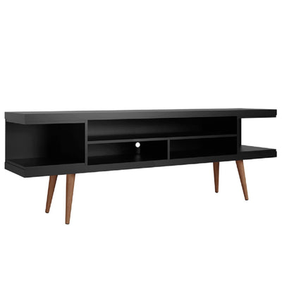 Manhattan Comfort Utopia 70.47" TV Stand with Splayed Wooden Legs & 4 Shelves - Black|Meuble pour téléviseur Utopia de Manhattan Comfort de 70,47 po avec pattes évasées en bois et 4 tablettes - noir