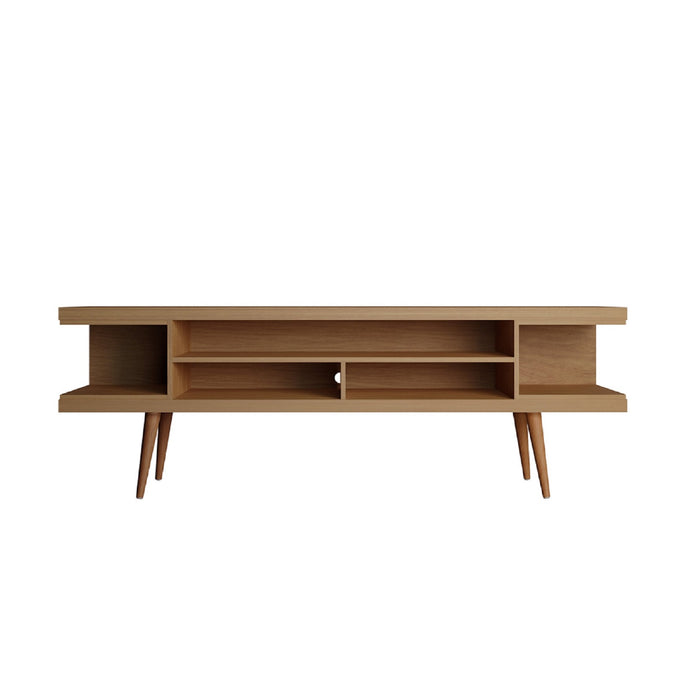 Meuble pour téléviseur Utopia de Manhattan Comfort de 70,47 po avec pattes évasées en bois et 4 tablettes - crème d'érable