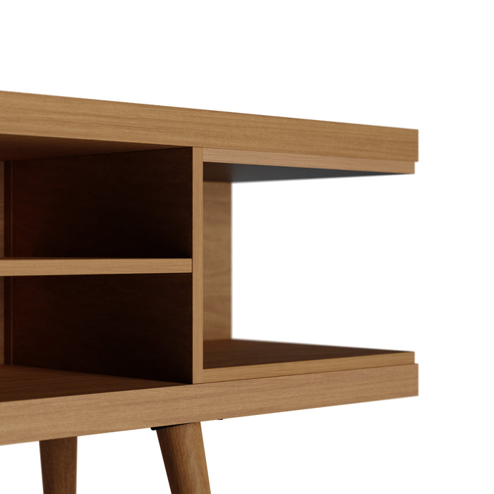 Meuble pour téléviseur Utopia de Manhattan Comfort de 70,47 po avec pattes évasées en bois et 4 tablettes - crème d'érable