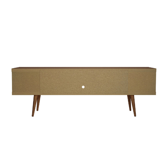 Meuble pour téléviseur Utopia de Manhattan Comfort de 70,47 po avec pattes évasées en bois et 4 tablettes - crème d'érable