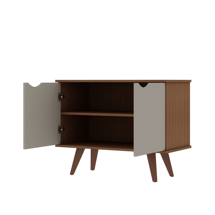 Armoire décorative Hampton de Manhattan Comfort avec 2 tablettes et pattes en bois massif - blanc cassé et crème d’érable