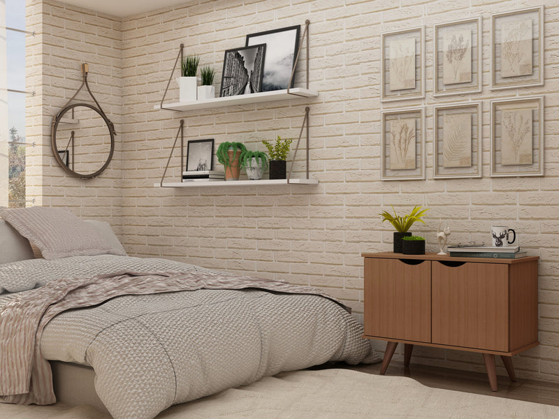 Armoire décorative Hampton de Manhattan Comfort avec 2 tablettes et pattes en bois massif - crème d’érable