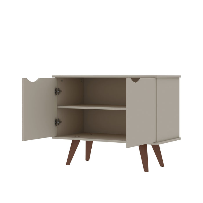 Armoire décorative Hampton de Manhattan Comfort avec 2 tablettes et pattes en bois massif - blanc cassé