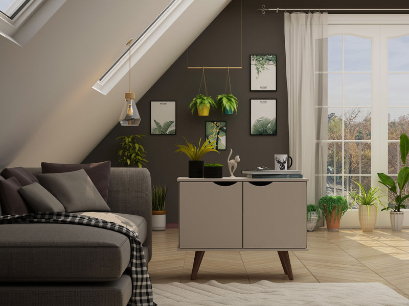 Armoire décorative Hampton de Manhattan Comfort avec 2 tablettes et pattes en bois massif - blanc cassé