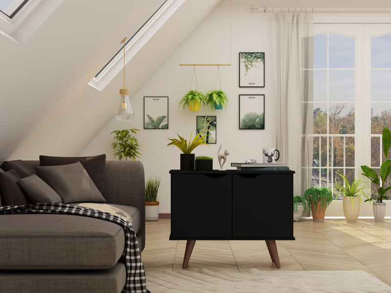 Armoire décorative Hampton de Manhattan Comfort avec 2 tablettes et pattes en bois massif - noire