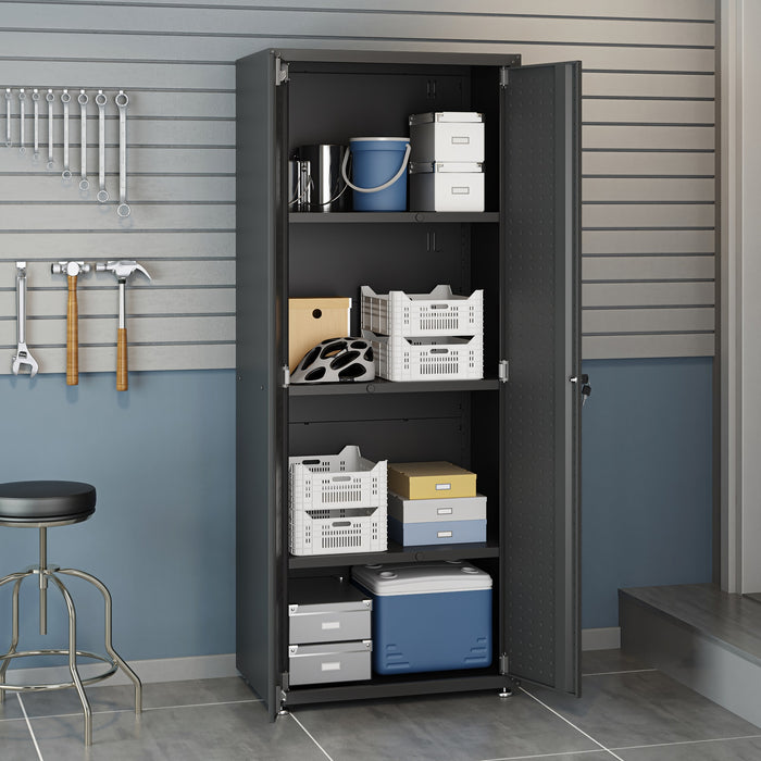 Armoire Fortress de Manhattan Comfort de 75,4 po en métal texturé avec 4 tablettes réglables pour le garage - gris anthracite