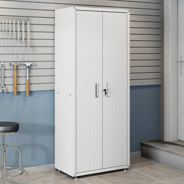 Armoire Fortress de Manhattan Comfort de 75,4 po en métal texturé avec 4 tablettes réglables pour le garage - blanche