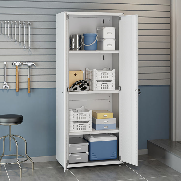 Armoire Fortress de Manhattan Comfort de 75,4 po en métal texturé avec 4 tablettes réglables pour le garage - blanche