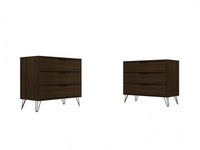 Commode Rockefeller Mid-Century Modern 89 cm en marron chataigne (3 tiroirs) – Lot de 2