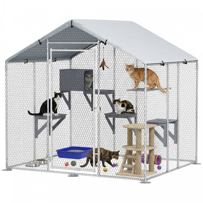 Catio Exterieur Extra Large 79\" en Metal avec Couverture Impermeable
