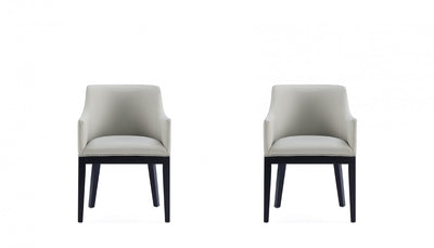 Gansevoort Modern Wood Vegan Leather Armchair in Stone Gray - Set of 2 Dining Chair | Fauteuil en bois moderne Gansevoort en cuir vegetalien gris pierre - Lot de 2