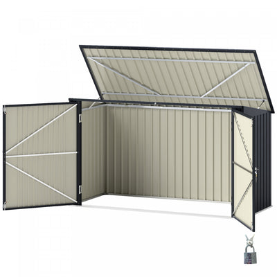 Outsunny 7.6 X 3.4ft Garbage Bin Shed With Lockable Doors And Openable Lid|Outsunny Remise A Poubelle Avec Portes Verrouillables, Couvercle Ouvrable