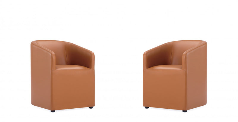 Fauteuil moderne Anna en cuir vegetalien couleur brun selle - Lot de 2