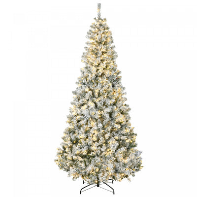 Homcom 7.5ft Snow Flocked Artificial Christmas Tree With Lights|Homcom Arbre De Noel Artificiel Floque De Neige De 7,5 Pieds Avec Lumieres