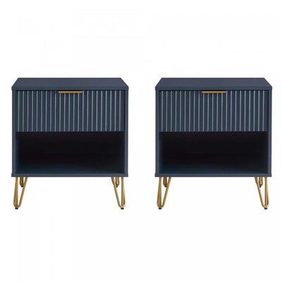Dumbo Modern 20" Fluted Nightstand in Midnight Blue (1-Drawer) - Set of 2 | Table de nuit moderne Dumbo 20" a cannelures en bleu minuit (1 tiroir) - Lot de 2