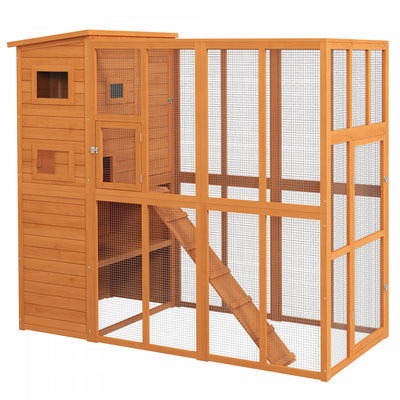 Pawhut Large Catio Outdoor Cat Enclosure Weatherproof Cat House With Cat Condo, Indoor Wooden Cat Ca|Pawhut Grande Maison Pour Chat D'exterieur En Bois Avec Grand Enclos Pour Jouer, Zone De Condo Pour
