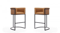  Tabouret de bar rembourre en metal style cosmopolite mi-siecle moderne, coloris camel - Lot de 2